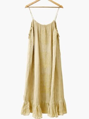 Zara Boho Creamy-Yellow Maxi Dress with Embroidered Details